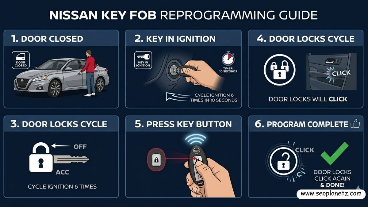 step-by-step programming infographic showing 6-step ignition cycle reprogramming process